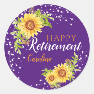 Happy Retirement Bloemen Zonnebloem Paarse Ronde Sticker