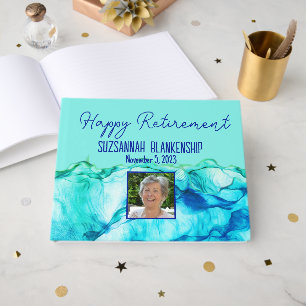 Happy Retirement Blue Green Waterverf Custom Gastenboek