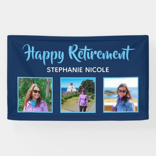 Happy Retirement Blue Multiple Photos Spandoek (Horizontaal)