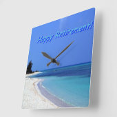 Happy Retirement Blue Ocean Vierkante Klok (Hoek)