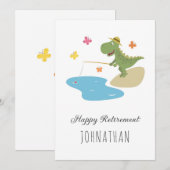 Happy Retirement Cartoon Dinosaurus Gevist Kaart (Voorkant / Achterkant)