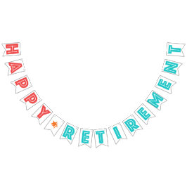 HAPPY RETIREMENT Coral Red, Turquoise, Oranje ster Vlaggetjes