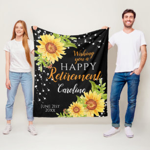Happy Retirement Floral Sunflower Black Fleece Deken