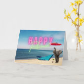 Happy Retirement Funny Surreal Beach Scene Kaart (Gele Bloem)
