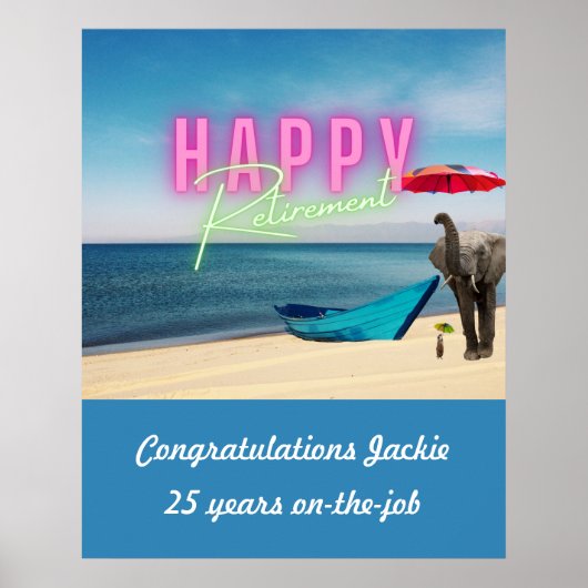 Happy Retirement Funny Surreal Beach Scene Poster (Voorkant)