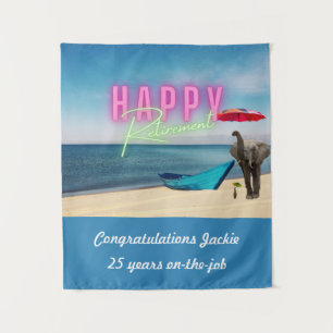 Happy Retirement Funny Surreal Beach Scene Wandkleed