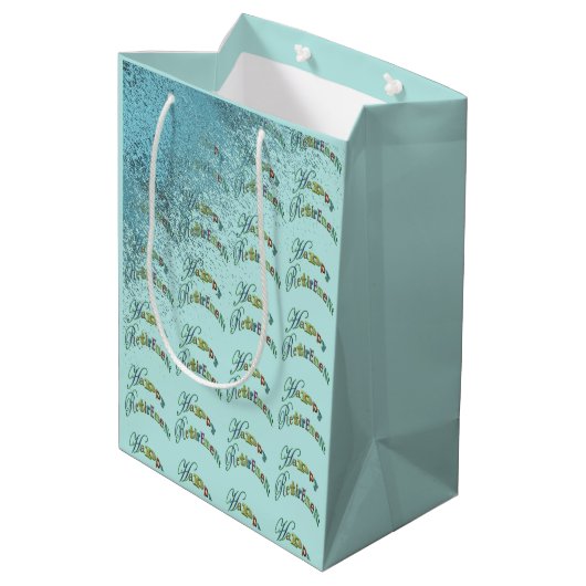 Happy Retirement Gold Blue Glitter Medium Cadeauzakje (Achterkant Gekanteld)