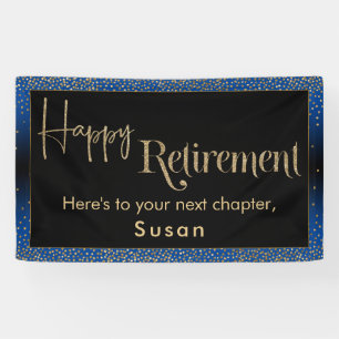 Happy Retirement Gold Confetti, felblauw Spandoek