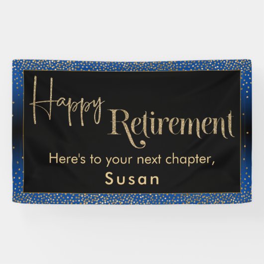 Happy Retirement Gold Confetti, felblauw Spandoek (Horizontaal)
