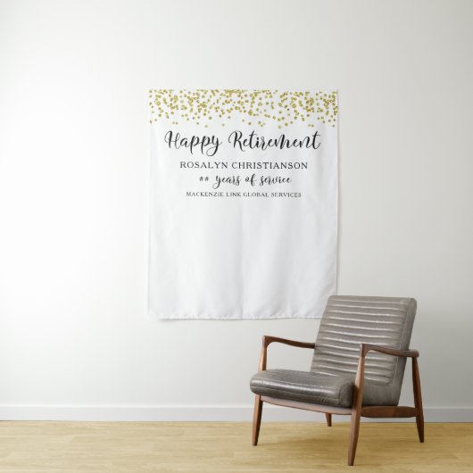 Happy Retirement Gold Confetti Script Aangepast Wandkleed (In situ)