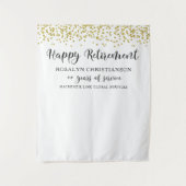 Happy Retirement Gold Confetti Script Aangepast Wandkleed (Voorkant)