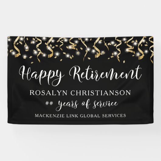 Happy Retirement Gold Confetti Streamers script Spandoek (Horizontaal)