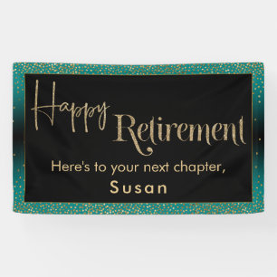 Happy Retirement Gold Glitter Confetti Blauwgroen Spandoek