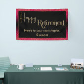 Happy Retirement Gold Glitter Confetti Framboos Spandoek (Beurs)