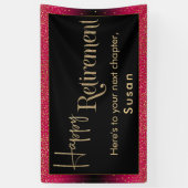 Happy Retirement Gold Glitter Confetti Framboos Spandoek (Verticaal)