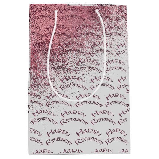 Happy Retirement Gold Pink Glitter Medium Cadeauzakje (Voorkant)