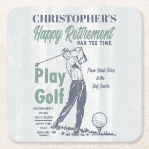 Happy Retirement Golfer Theme Retro Golf Vierkante Kartonnen Onderzetter