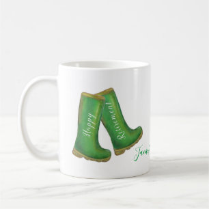 Happy Retirement green gardening welly boot Koffiemok
