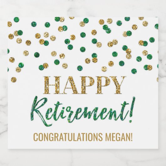 Happy Retirement Green Gold Confetti Sparkling Wijnetiket (Enkel label)