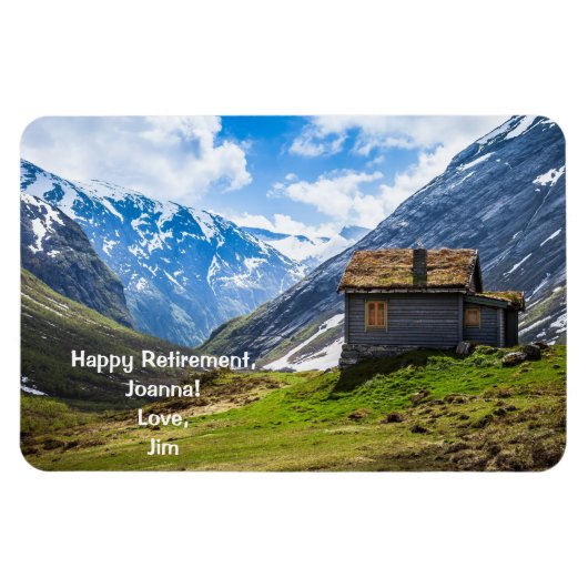 Happy Retirement Love Personalized Mountain Cabin Magneet (Horizontaal)