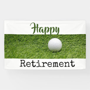 Happy Retirement met golfbal op groen gras Spandoek