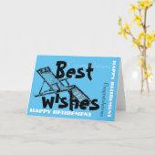 Happy Retirement met Retro Deckchair Blauw 2 Kaart (Gele Bloem)