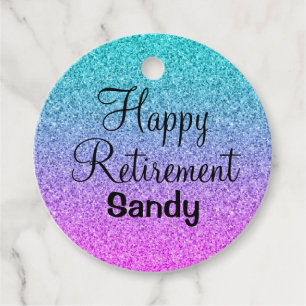 Happy Retirement Ombre Pink Blue Paars Glitter Bedankjes Labels