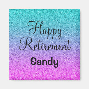 Happy Retirement Ombre Pink Blue Paars Glitter Magneet