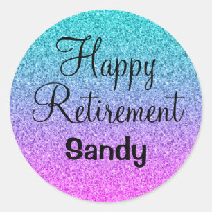 Happy Retirement Ombre Pink Blue Paars Glitter Ronde Sticker