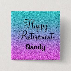 Happy Retirement Ombre Pink Blue Paars Glitter Vierkante Button 5,1 Cm