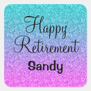 Happy Retirement Ombre Pink Blue Paars Glitter Vierkante Sticker