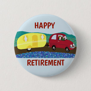 Happy Retirement op caravan trip Ronde Button 5,7 Cm