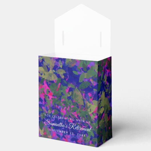 Happy Retirement Paars Blue Garden Hand gestikt Bedankdoosjes (Geopend)