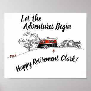 Happy Retirement Party Sign Retro Camper Adventure Poster
