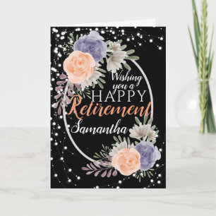 Happy Retirement Peony Roos Floral Black Card Kaart