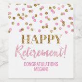 Happy Retirement Roze Goud Confetti Wijn Etiket (Enkel label)