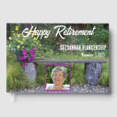 Happy Retirement Rustic Bench Flowers Aangepaste f Gastenboek (Voorkant)