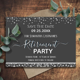 Happy Retirement Silver Confetti Save the Date Inv Kaart