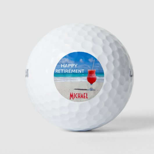 Happy Retirement Tropical Beach Custom Name Golfballen (Voorkant)