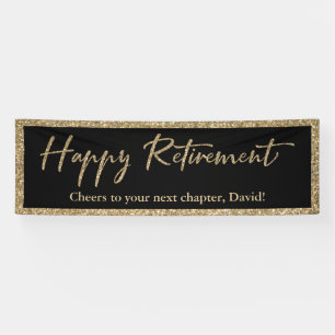 Happy Retirement Typography Gold Glitter en Black Spandoek