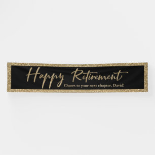 Happy Retirement Typography Gold Glitter en Black Spandoek