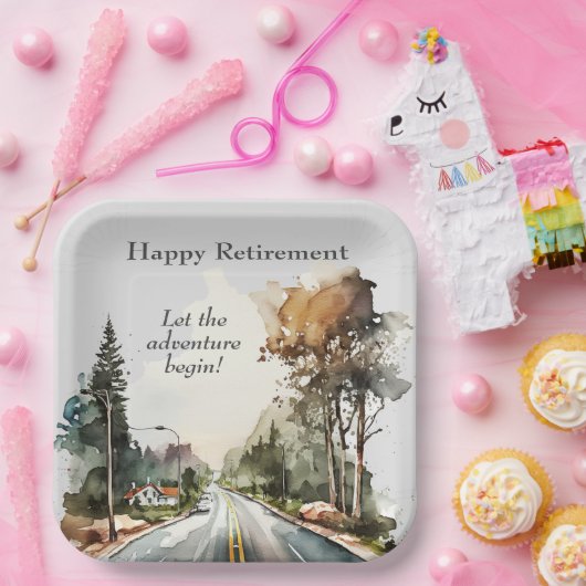 Happy Retirement Waterverf Road Paper Bord (Feest)