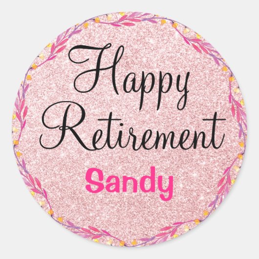 Happy Retirement Wreate Roos Gold Glitter Sparkles Ronde Sticker (Voorkant)