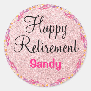 Happy Retirement Wreate Roos Gold Glitter Sparkles Ronde Sticker