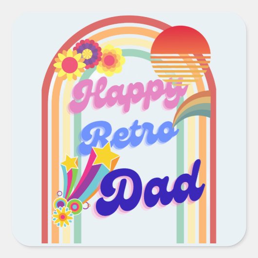 Happy Retro Dad Vierkante Sticker (Voorkant)