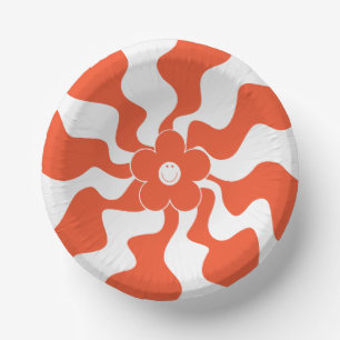 Happy Retro Daisy in Sinaasappel en Wit Papieren Kommen