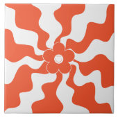 Happy Retro Daisy in Sinaasappel en Wit Tegeltje (Voorkant)