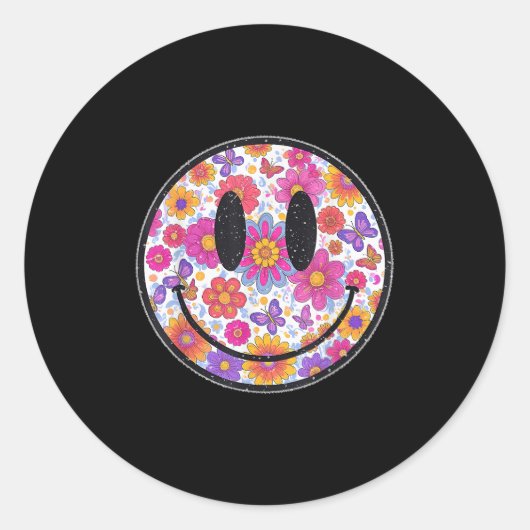 Happy Retro Daisy Smile Face Preppy Aesthetic Men Ronde Sticker (Voorkant)