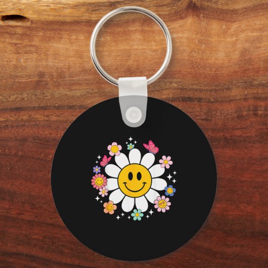 Happy Retro Daisy Smile Face Preppy Aesthetic Men  Sleutelhanger (Voorkant)