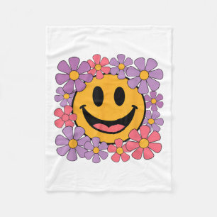 Happy Retro Daisy Smile Face Preppy Esthetische Ma Fleece Deken